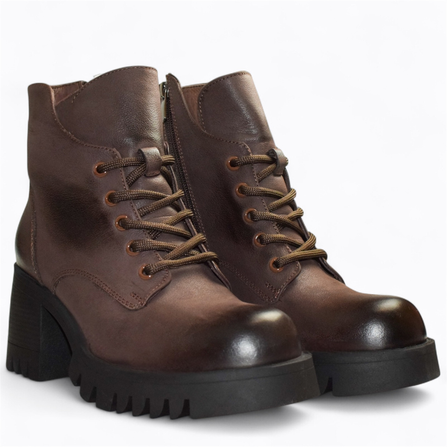 Skórzane brązowe botki damskie Isadora