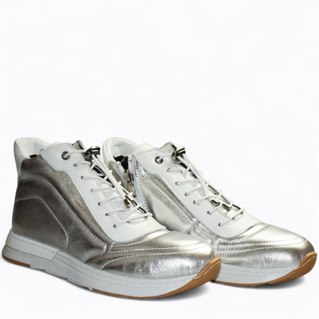 SKÓRZANE SREBRNE SNEAKERSY DAMSKIE MELIONE
