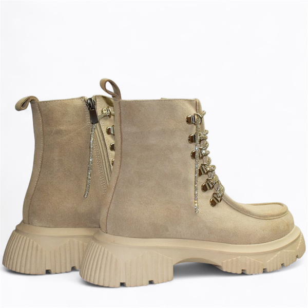 Rivka Beige Leather Women's Ankle Boots