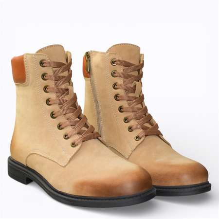 Skórzane beżowe trzewiki damskie Emeriti