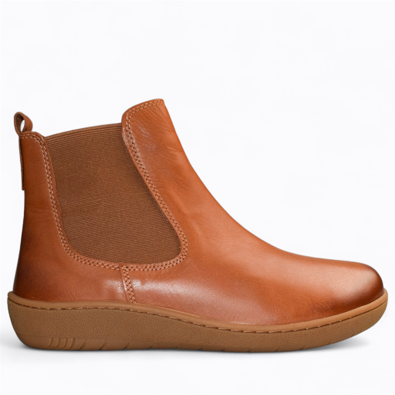 Skórzane rude sztyblety damskie barefoot Avanise