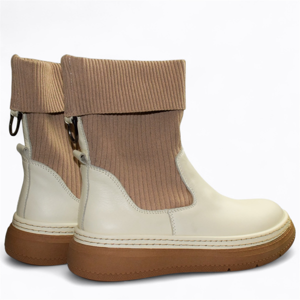 Yasiria Beige Leather Women's Ankle Boots