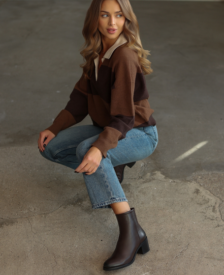 Oraline Women's Leather Chocolate-Brown Ankle Boots