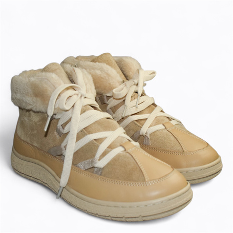 Renalia Beige Leather Women's Snow Boots