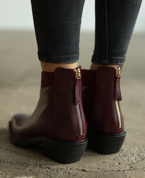 Amelvia Women's Burgundy Leather Ankle Boots