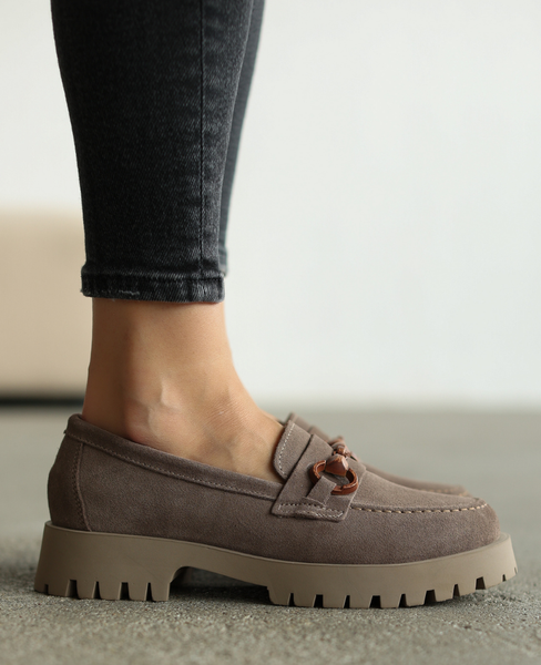 Viorica Women's Gray Leather Moccasins