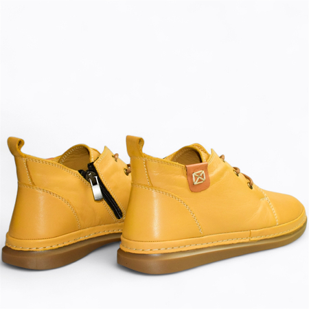 SKÓRZANE MUSZTARDOWE TRZEWIKI DAMSKIE DONTERI