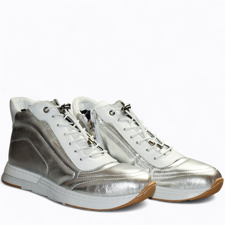 Skórzane srebrne sneakersy damskie Melione