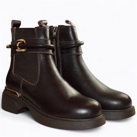 Skórzane brązowe botki damskie Heciria