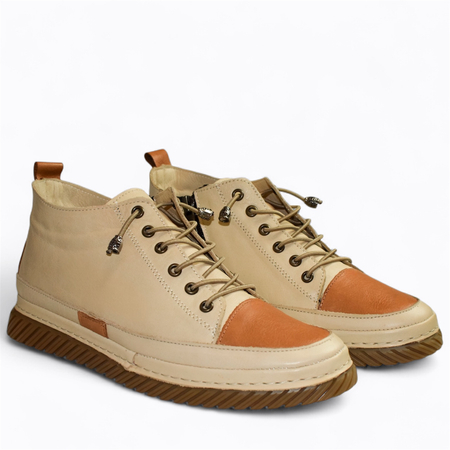 Skórzane beżowe trzewiki damskie Dismara