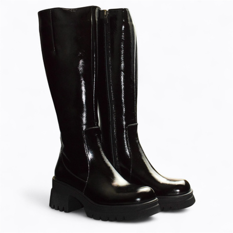 Bemiria Women's Black Leather Knee-High Boots