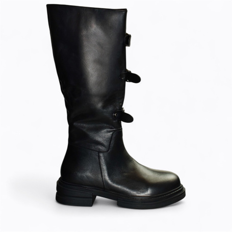 Serafia Women's Black Leather Knee-High Boots