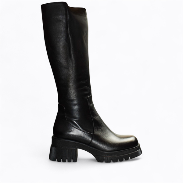 Bemiria Women's Black Leather Knee-High Boots