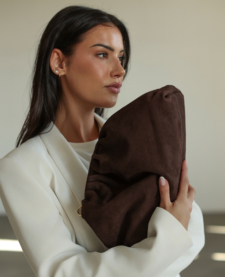 Millysa Chocolate - Leather Clutch with Ruffles