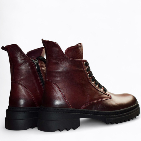 Skórzane bordowe trzewiki damskie Uvenira