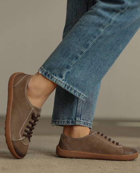 Skórzane barefoot szare półbuty damskie Belania