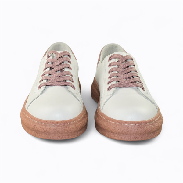 Madisia Women's White Leather Sneakers with a Pink Accent