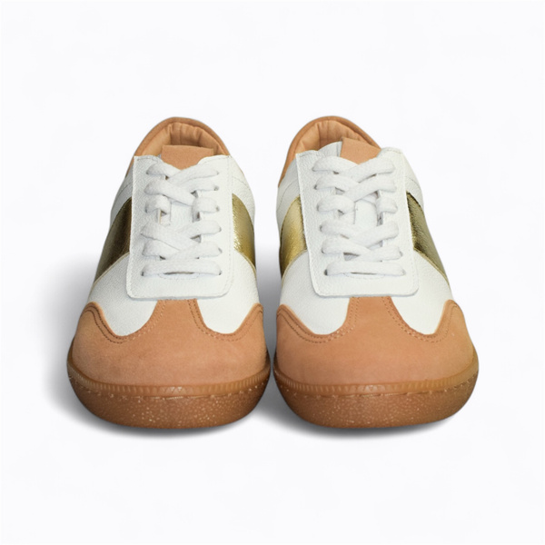 Teteria Women's White Leather Sneakers with a Beige Accent