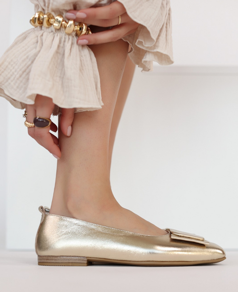 Cadilla Women's Leather Gold Ballet Flats
