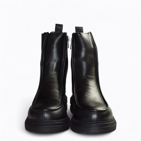 Megalia Women's Black Leather Ankle Boots