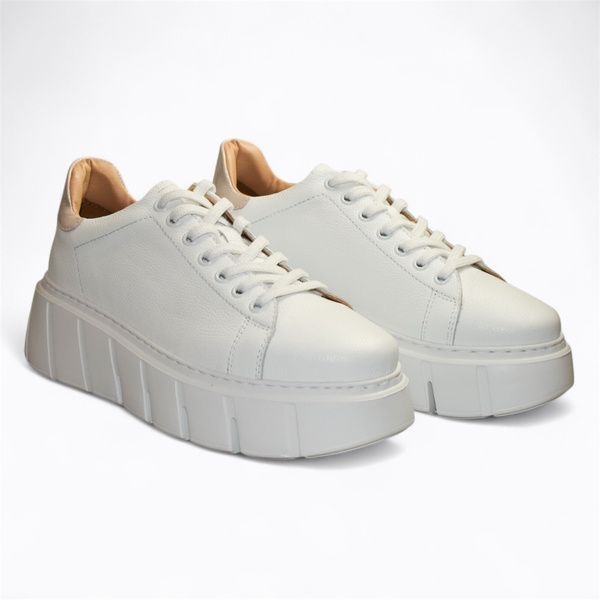 Lexeria Women's White Leather Sneakers with a Pink Accent