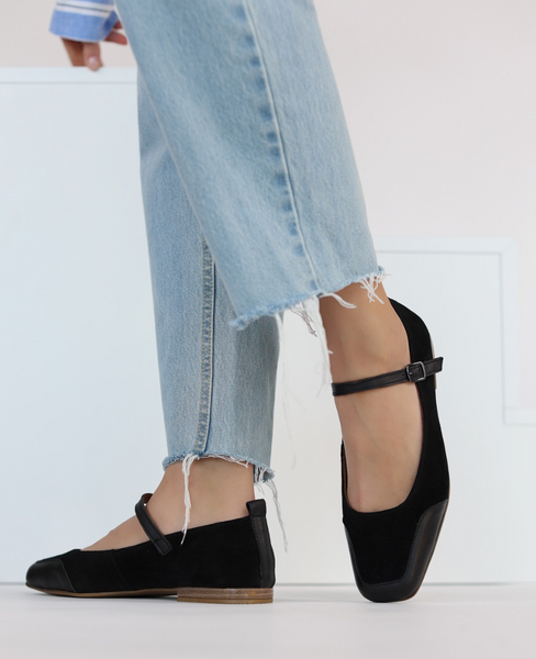 Fimelra Women's Black Leather Ballerina Flats
