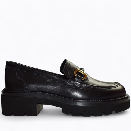 Skórzane czarne półbuty damskie Belioni