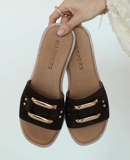 Vamoria Women's Leather Chocolate-Colored Flip-Flops