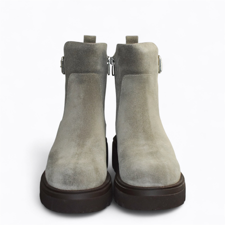 SKÓRZANE SZARE BOTKI DAMSKIE CALIRIA