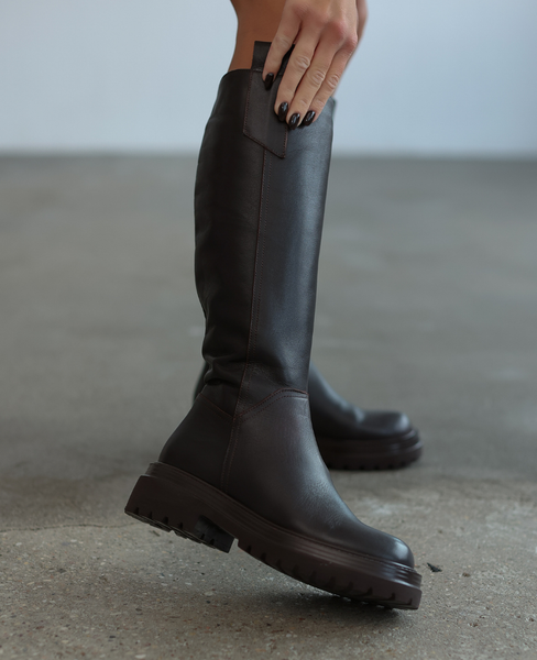Granela Women's Leather Chocolate-Brown Knee-High Boots