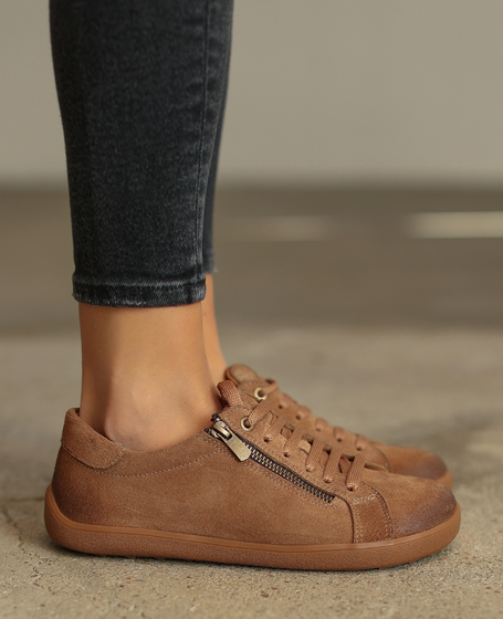 Skórzane barefoot taupe półbuty damskie Enzaria