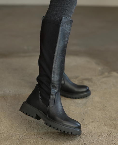 Undaria Women's Black Leather Knee-High Boots