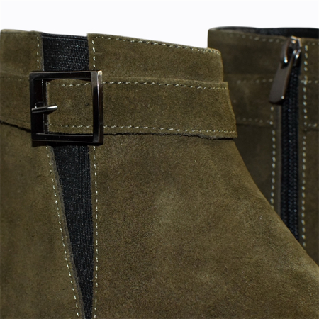 SKÓRZANE OLIWKOWE BOTKI DAMSKIE TIRELIS