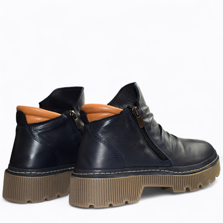 Skórzane granatowe trzewiki damskie Zirelle