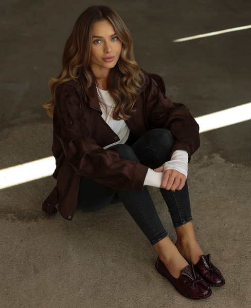 Olarisa Women's Burgundy Leather Low-Cut Shoes
