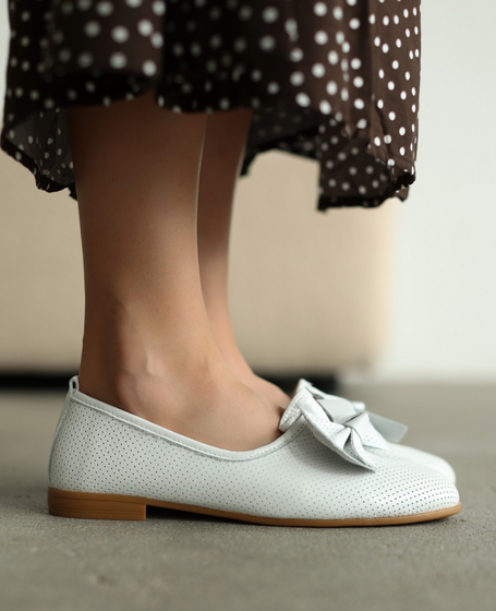 Lomisel Women's White Leather Low-Top Shoes