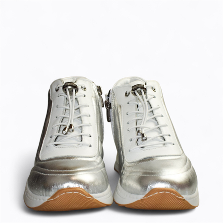 Skórzane srebrne sneakersy damskie Melione