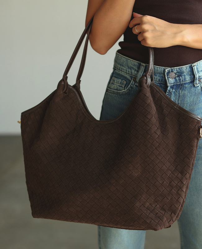 Desseri Chocolate - Large Leather Suede Tote Bag