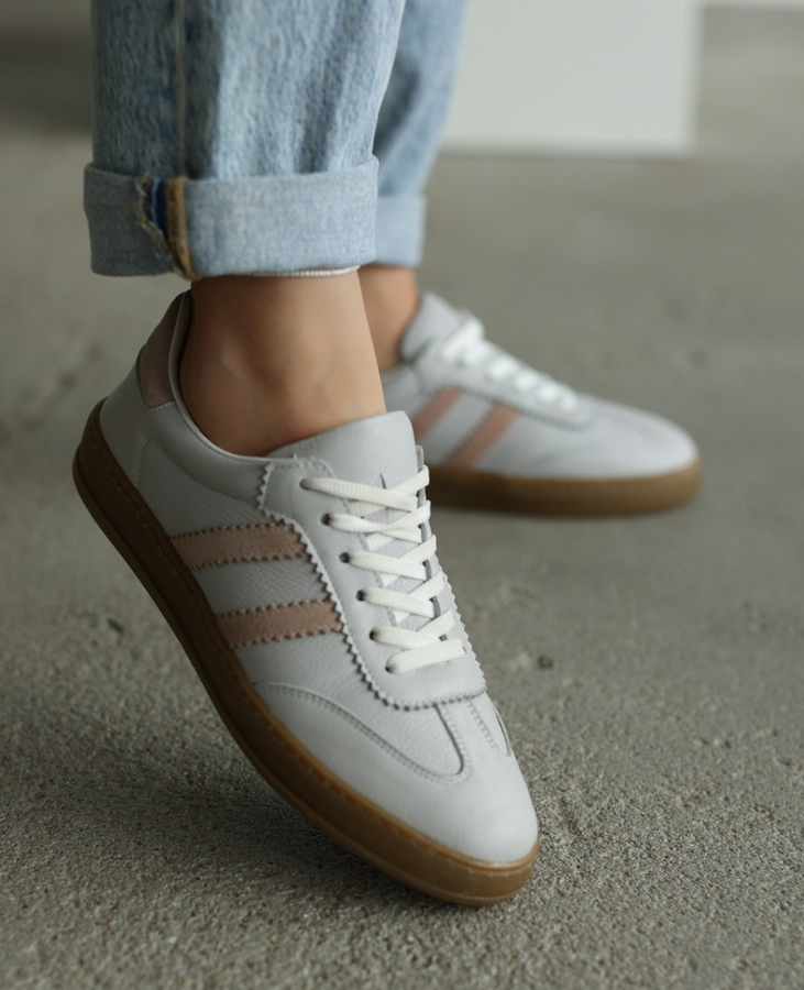 Skórzane beżowe sneakersy damskie Magline