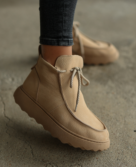 Idavela Beige Leather Women's Boots