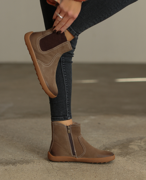 Skórzane barefoot szare sztyblety damskie Galoria