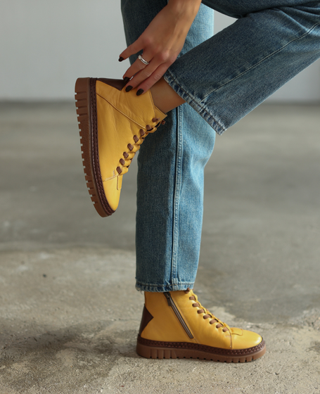 Havenna Women's Mustard-Colored Leather Boots