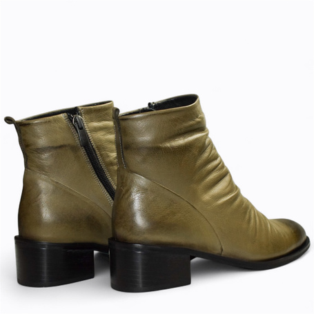 Zenetha Women's Green Leather Ankle Boots