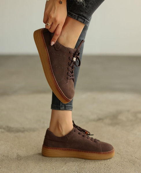 Skórzane czekoladowe sneakersy damskie Mezarie