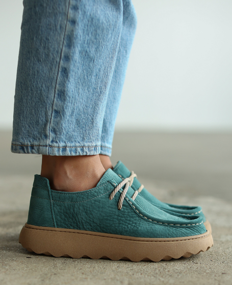 Yelsina Women's Green Leather Low-Top Shoes