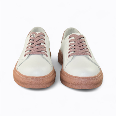Madisia Women's White Leather Sneakers with a Pink Accent