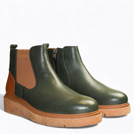 SIGRIND WOMEN'S GREEN LEATHER ANKLE BOOTS