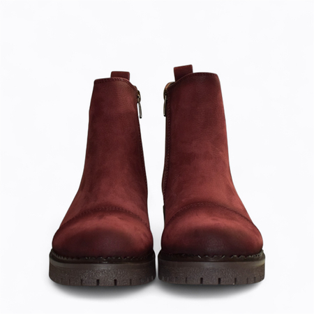 Skórzane bordowe botki damskie Zarline
