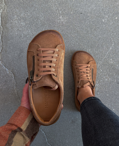 Skórzane barefoot taupe półbuty damskie Enzaria