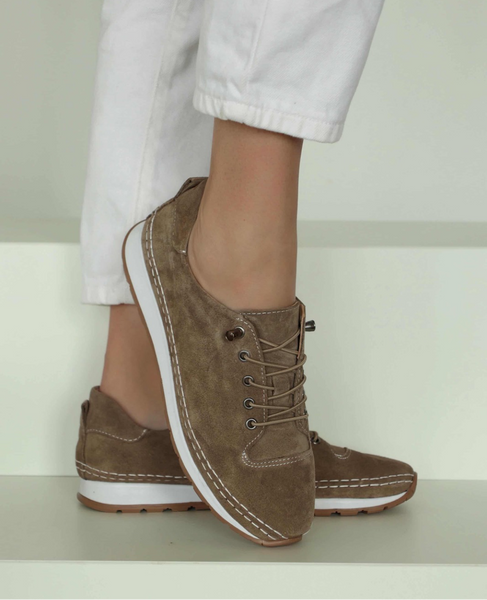 Amelira Beige Leather Women's Low-Cut Shoes